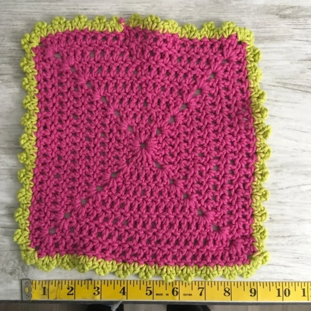 Handmade Cotton Crochet Wash Cloth Dish Rag Hot Pink Lime Green Bath Kitchen
